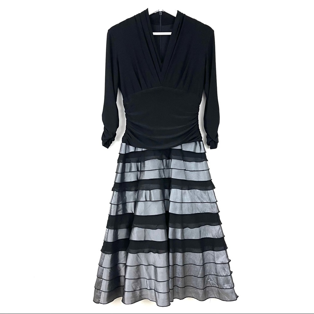 S.L. Fashions Fit & Flare Midi Ruched Tiered Dress